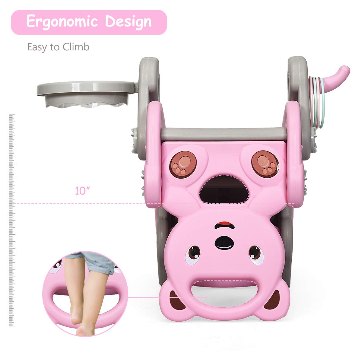 Elvarahouse™ 5-in-1 Kids Slide and Rocking Toy – Foldable Toddler Climber with Basketball Hoop and Ring Toss