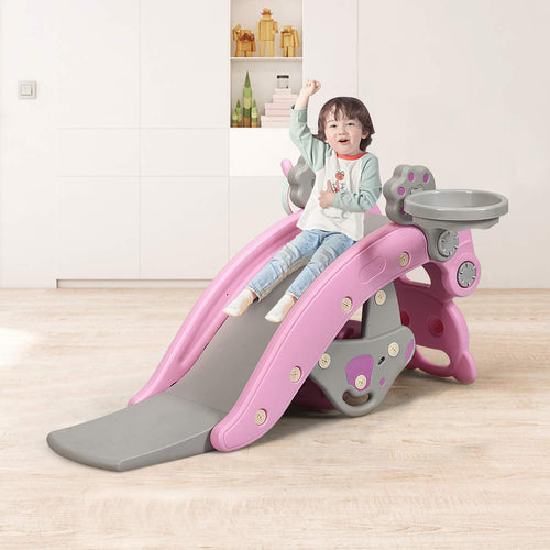 Elvarahouse™ 5-in-1 Kids Slide and Rocking Toy – Foldable Toddler Climber with Basketball Hoop and Ring Toss