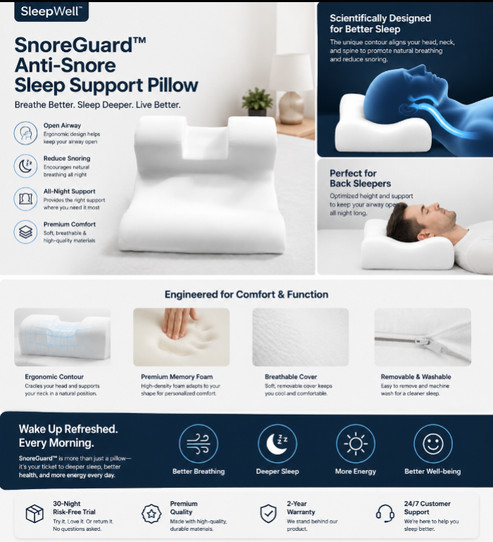 Elvarahouse™ Anti-Snore Sleep Support Pillow – Ergonomic Memory Foam for Side & Back Sleepers